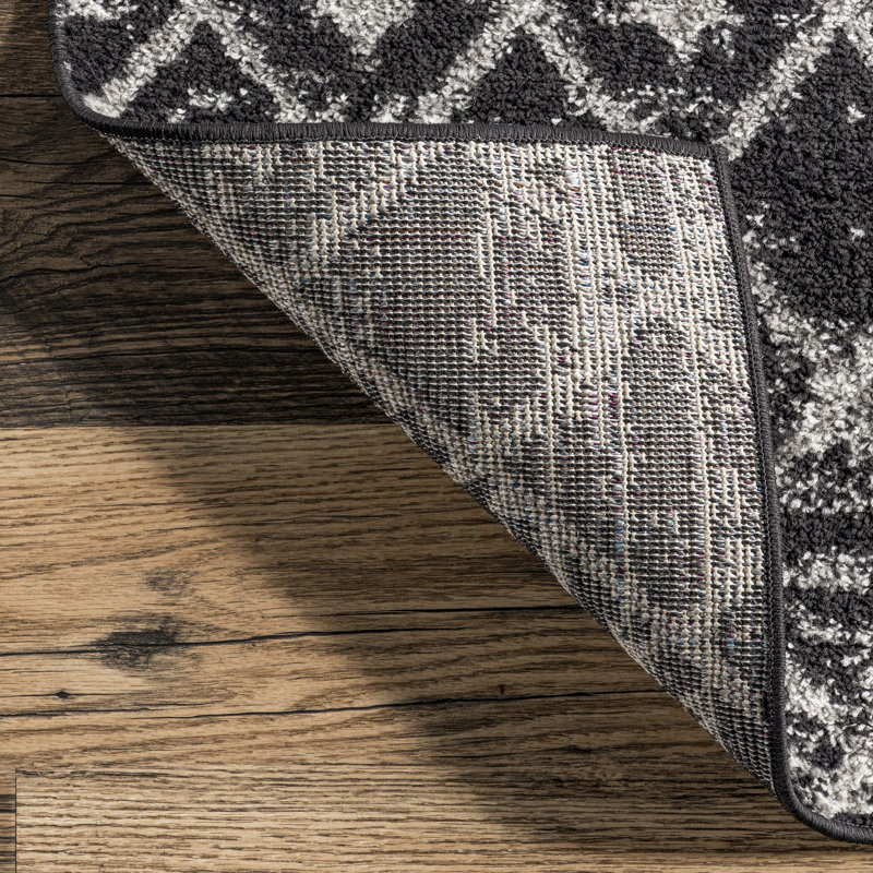 Tapis noir à motif marocain tissé à la machine Amandine, Tapis de couloir beige