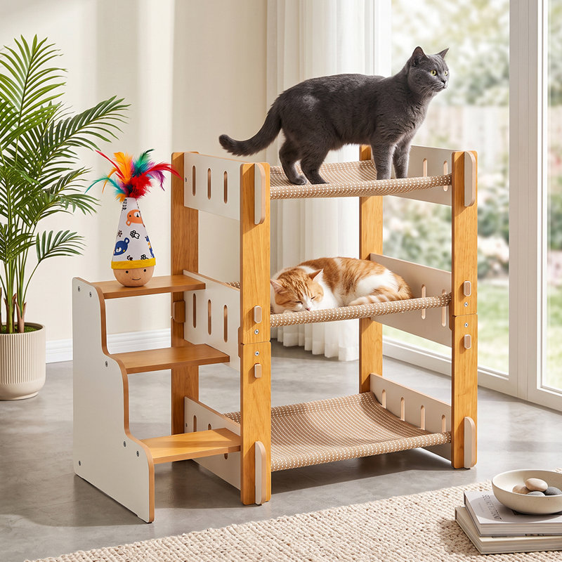 Structure d'escalade pour chat à 3 niveaux, 63 po pour chats d'intérieur, grand lit pour chat robuste