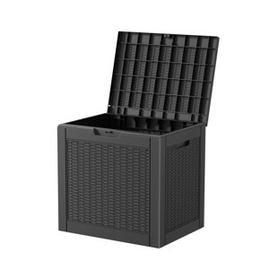 Boîte de rangement extérieure en rotin 30 gallons, table d'appoint de mobilier de patio 2 en 1, coffre de terrasse imperméable, convenant aux accessoires de piscine et de jardin, couvercle verrouillable résistant aux rayons UV.