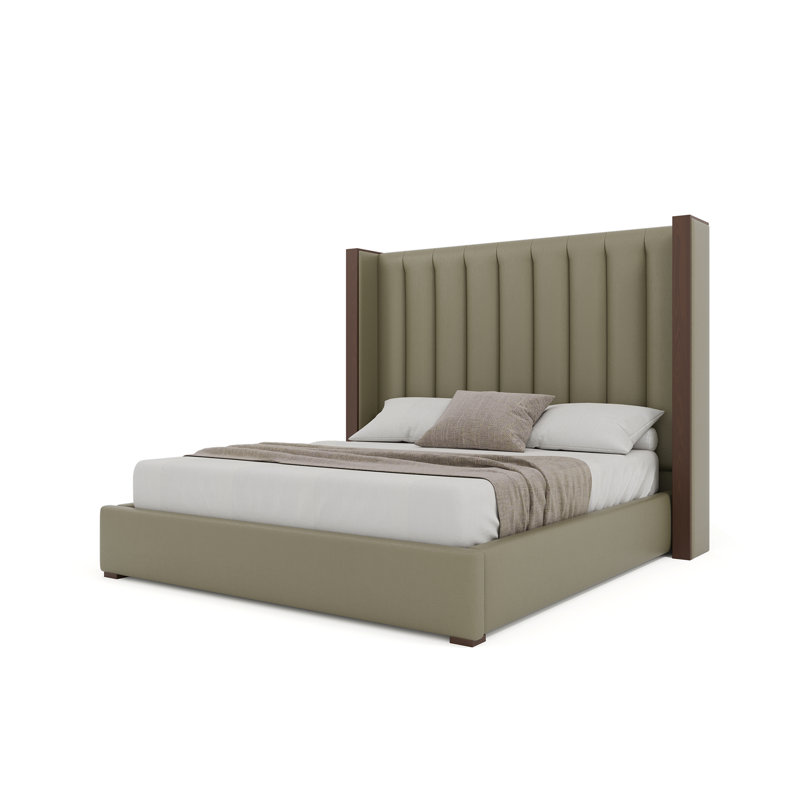Vegan Leather Wingback Bed, King, Stone