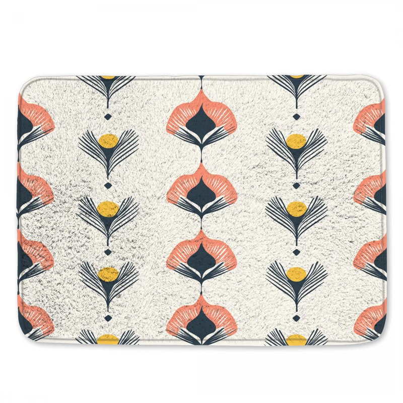 Art Deco Floral Motif Bath Mat, 34in W x 21in L