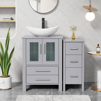 Meuble-lavabo simple 36 po avec lavabo vasque Sharee, comptoir en bois manufacturé, robinet et drain Sharee