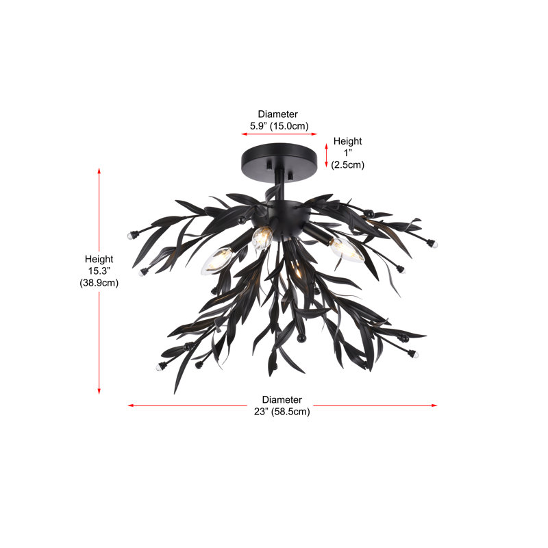 Guriopal Flush Mount, Black, 14.5"H x 18.5"W x 18.5"L
