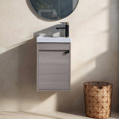 Ensemble de meuble-lavabo simple mural 16 po avec grain de bois 16 po