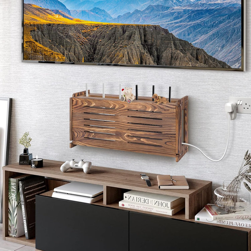 Router Shelf Wall Mount Wifi Router Storage Box Modem Cable Router Cover Organized Power Strip Cable Management Hider Rack By Wood