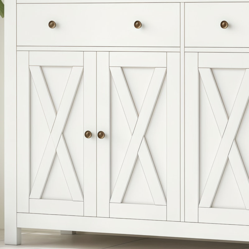 White Kitchen Sideboard, 4 Doors, 2 Drawers, Adjustable Shelf Height., White