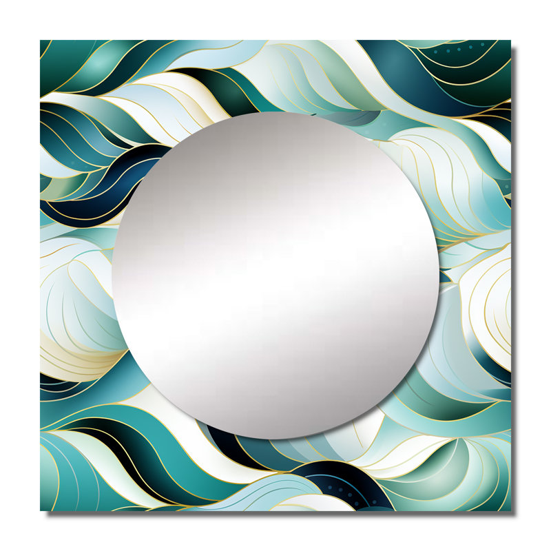 Coastal Emerald and White Geometric Charm - Grand miroir carré moderne pour décoration murale, 36 po x 36 po