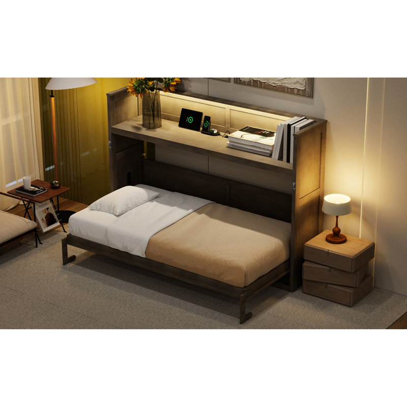 Lit escamotable avec bureau, lumière DEL et station de charge USB