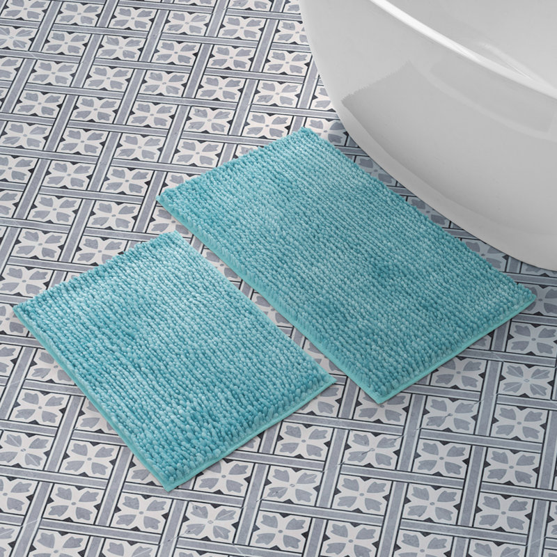 Laura Ashley Butter Chenille 2 Pieces Bath Rugs, Seaspray Blue