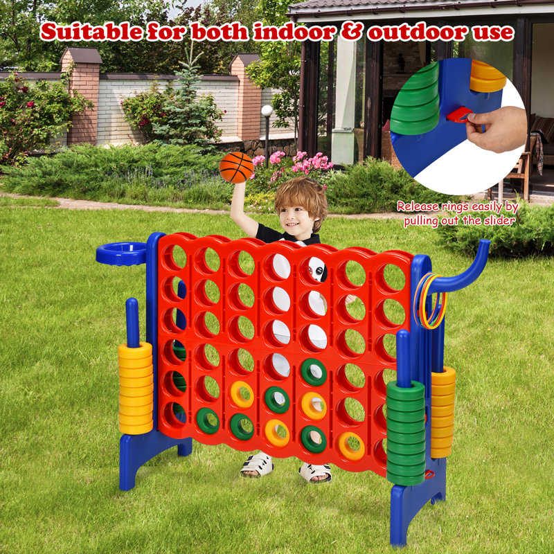 Gymax Plastic Foldable 4-to-Score Giant Game Set, Navy/Red