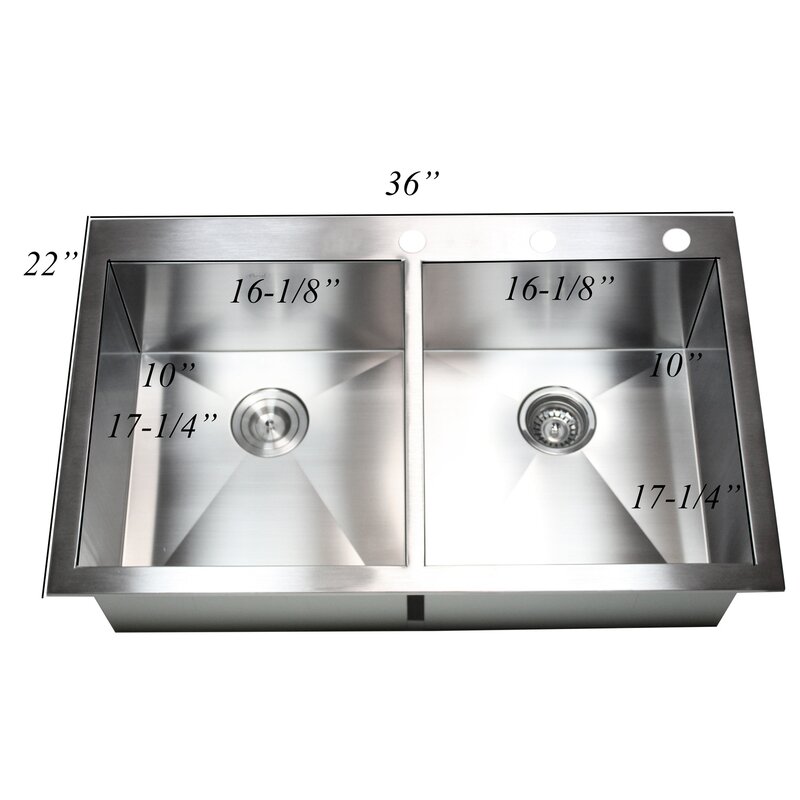 eModern Decor 36'' L Drop-In Double Bowl Stainless Steel Kitchen Sink ...