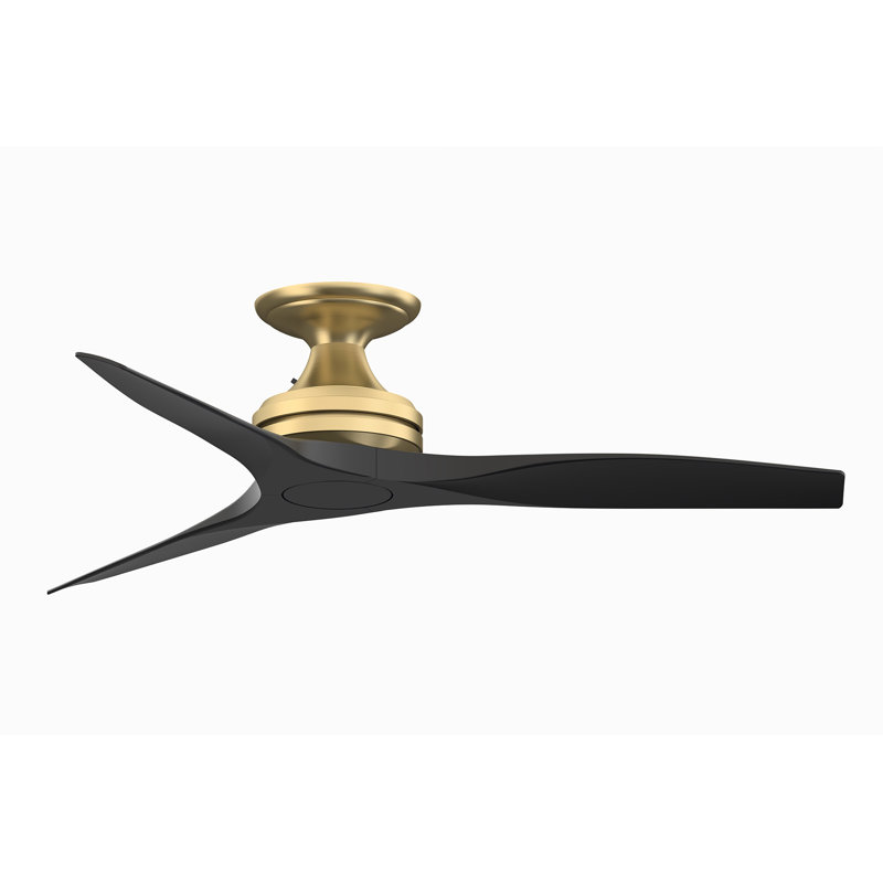 Spitfire 48 Inch Indoor/Outdoor Propeller Flush Mount Ceiling Fan with Remote Control - Brushed Satin Brass with Black Blades