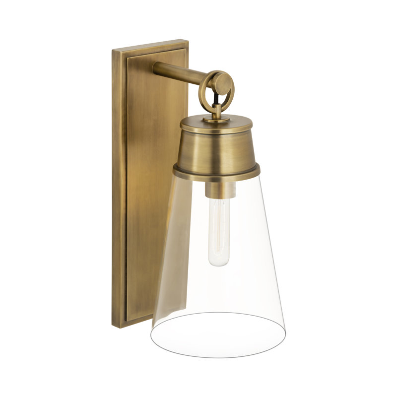 Bertina Steel Armed Sconce, Rubbed Brass, 16" H x 7.5" W x 9.25" D