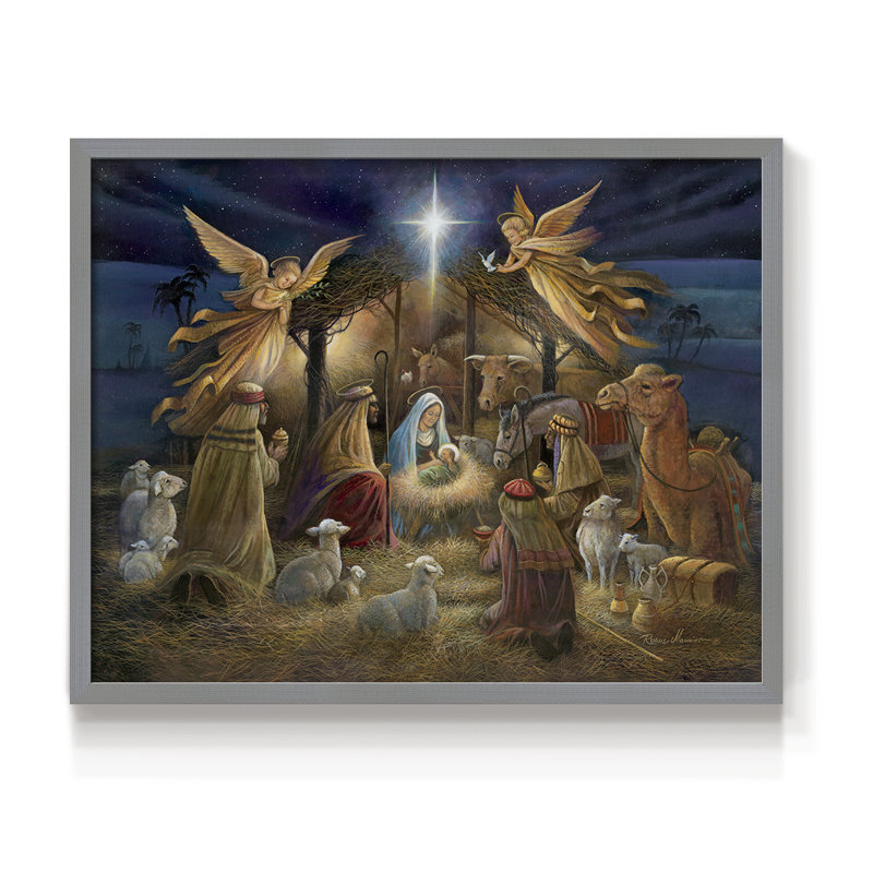Crèche de Noël - Reproduction encadrée - Restickable, H 8 po x l 10 po, Gris