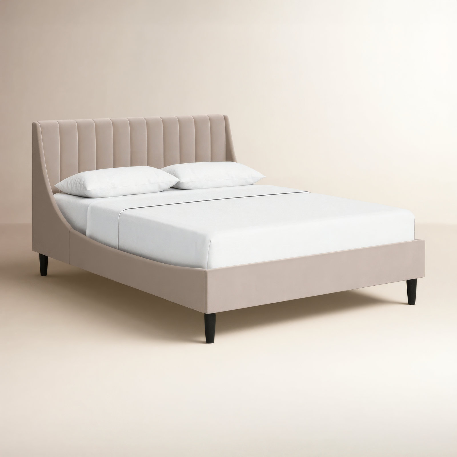 Helaina Velvet Upholstered Wingback Bed, Queen, Mink Velvet