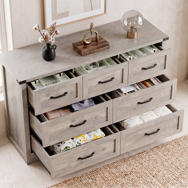 Commode à 7 tiroirs avec poignées en métal Rustic, Gris