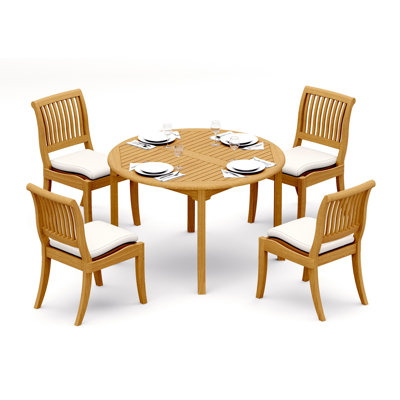 Ensemble de salle à manger 3 pièces en bois de teck de qualité A: table ronde de 48 po et 2 chaises empilables sans accoudoirs # 11AB1000
