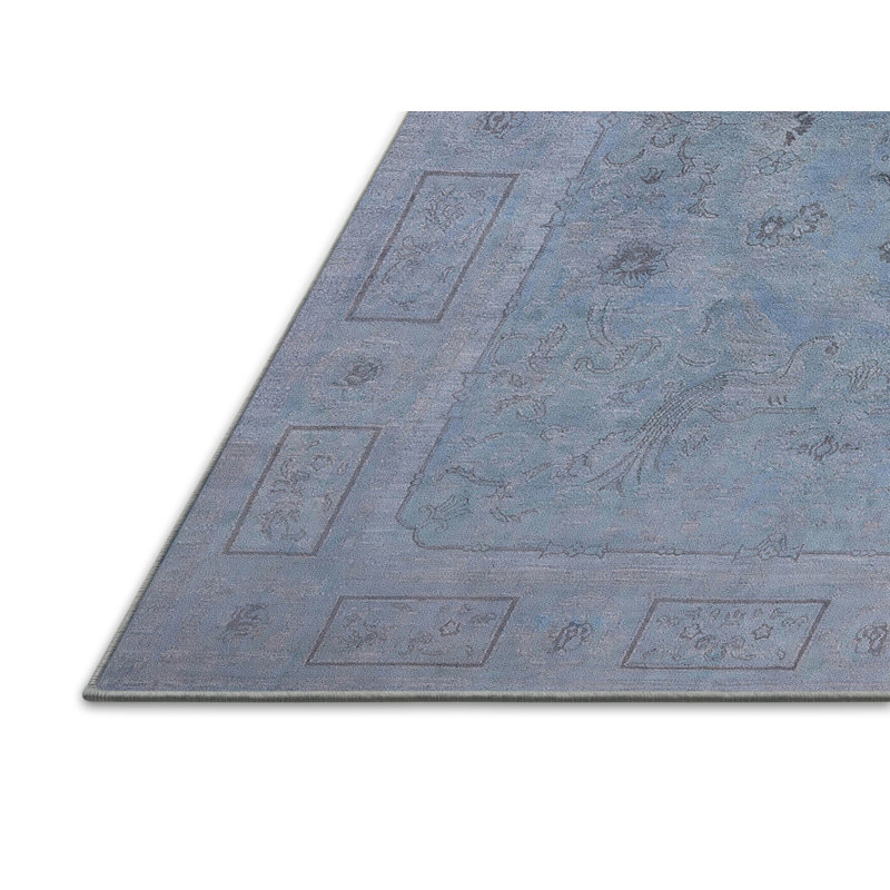 Tapis de style oriental bleu clair, Rectangle 7 pi x 9 pi