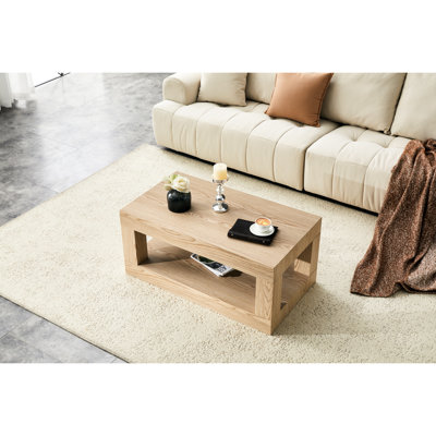 Table basse en bois 2 pour la maison, assemblage facile, protection du plancher, finition bois, table centrale, capacité de 250 lb, faible finition, peu encombrant