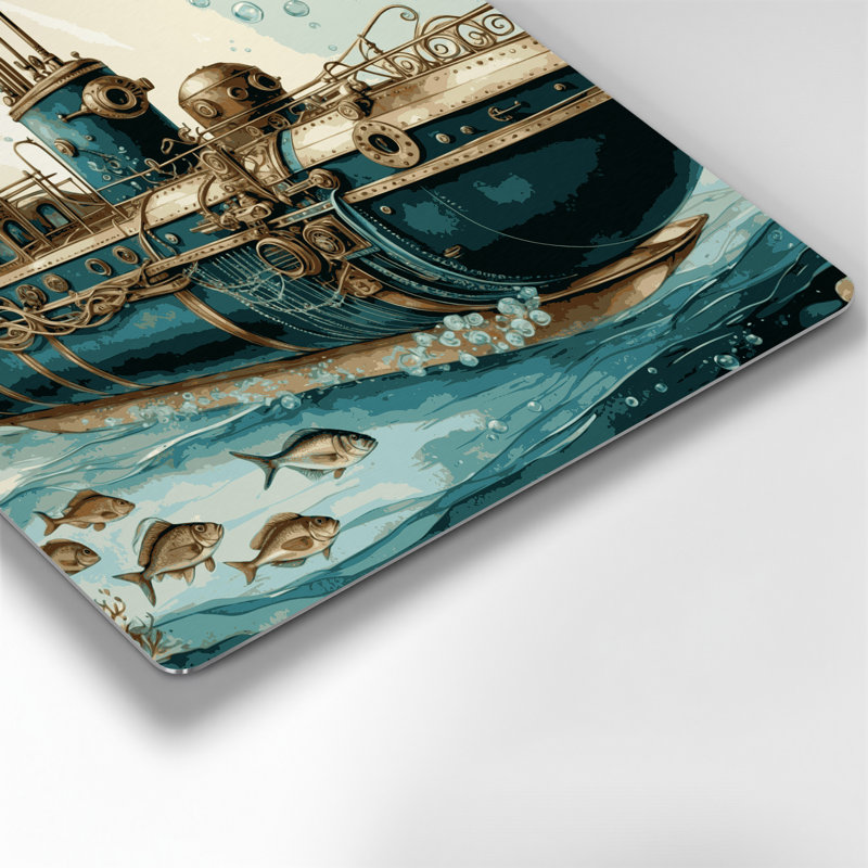 Transport, sous-marin, illustrations, art mural en métal brun, H 12 po x l 12 po x P 0,05 po