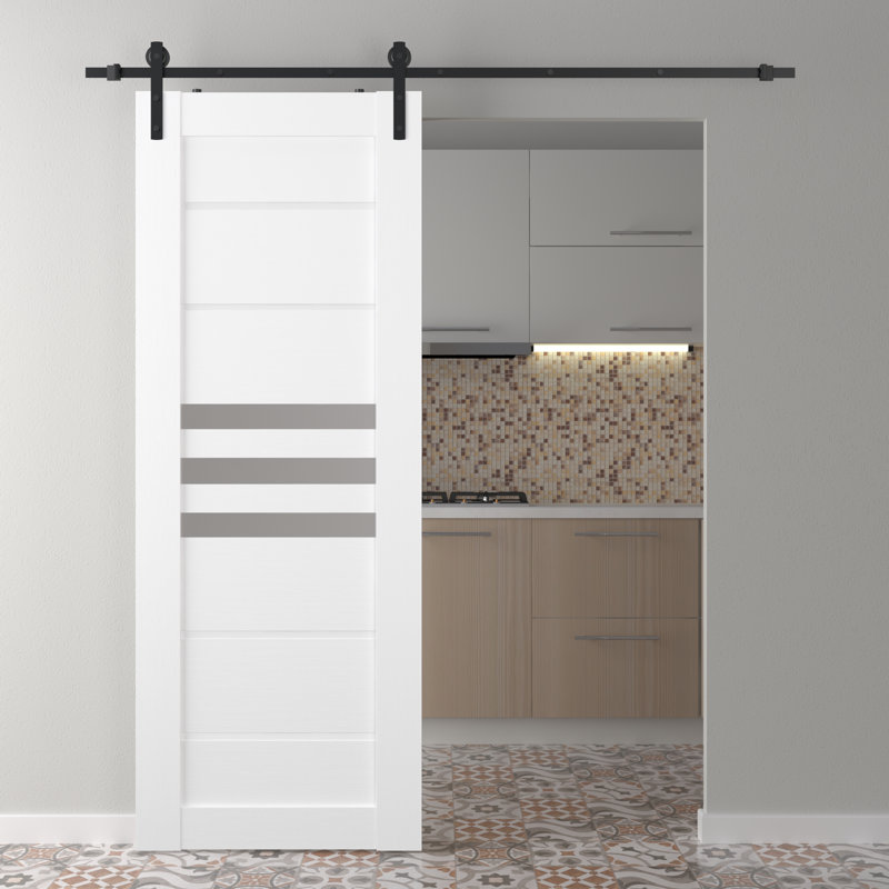 Porte de grange en bois manufacturé et en verre Dome, Blanc noble, 35,875 po x 83,23 po