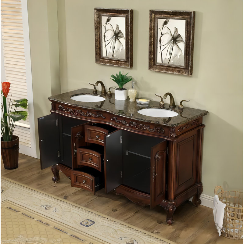Gilliam 60'' Double Bathroom Vanity with Granite Top