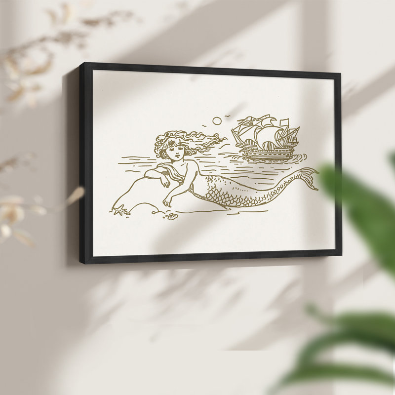 Sunning Mermaid II -Framed Print - Restickable, H 11 po x l 14 po, Noir, noir, noir, noir