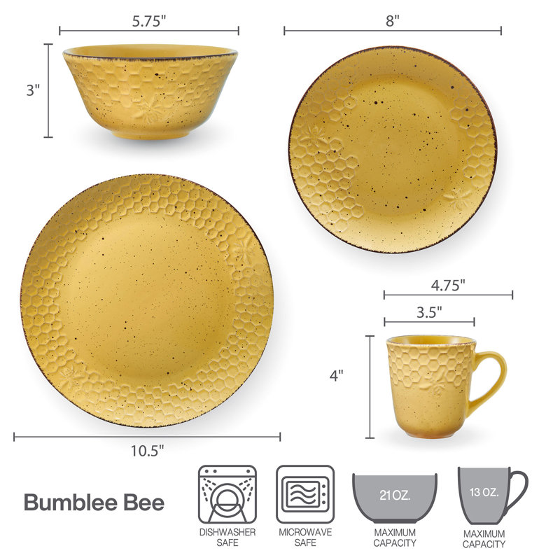 Pfaltzgraff Bumblebee 16-Piece Stoneware Dinnerware Set, Service for 4