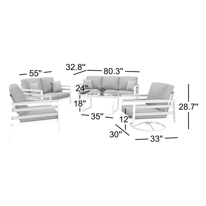 Townsend 7-Person Sunbrella® Patio Seating Group, Brown, Spectrum Dove