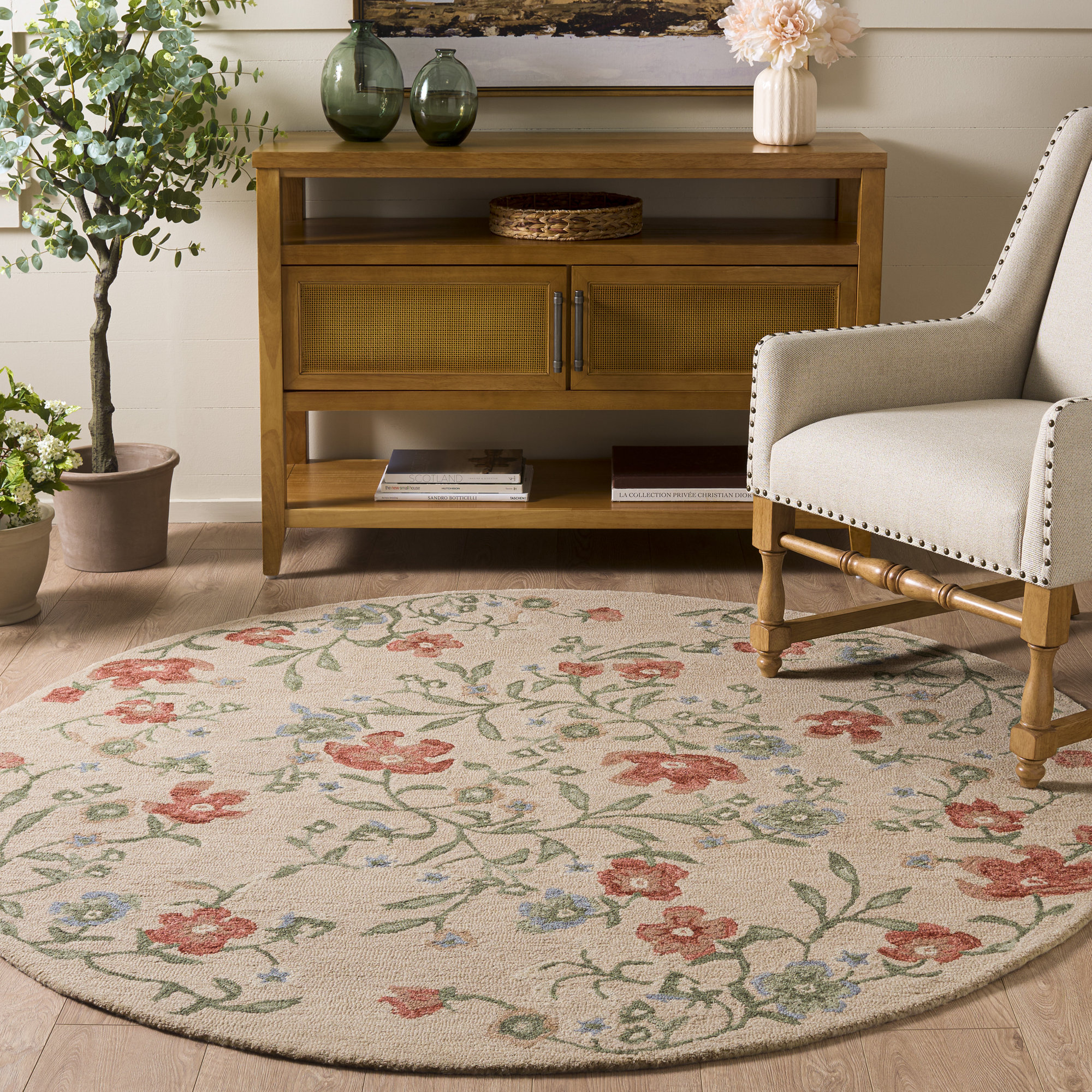 Martha Stewart 3855 Hand Tufted 85% Wool; 15% Cotton Floral Rug, Round 6'