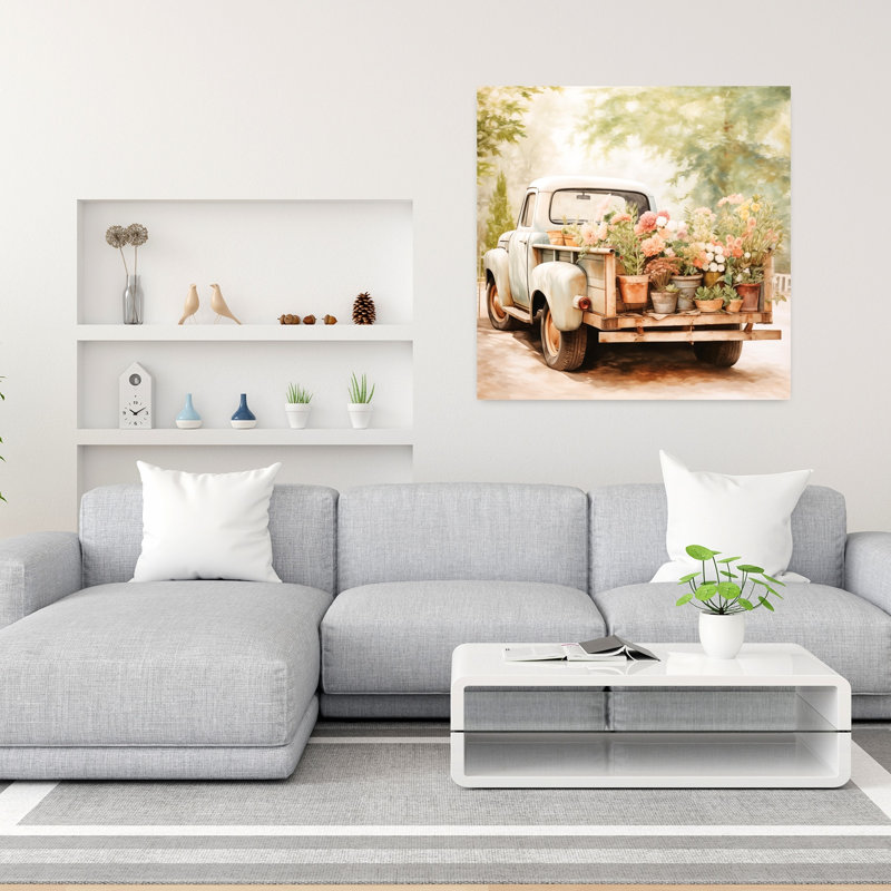 Art contemporain de camion à la serre avec camion contemporain, H 36 po x l 36 po