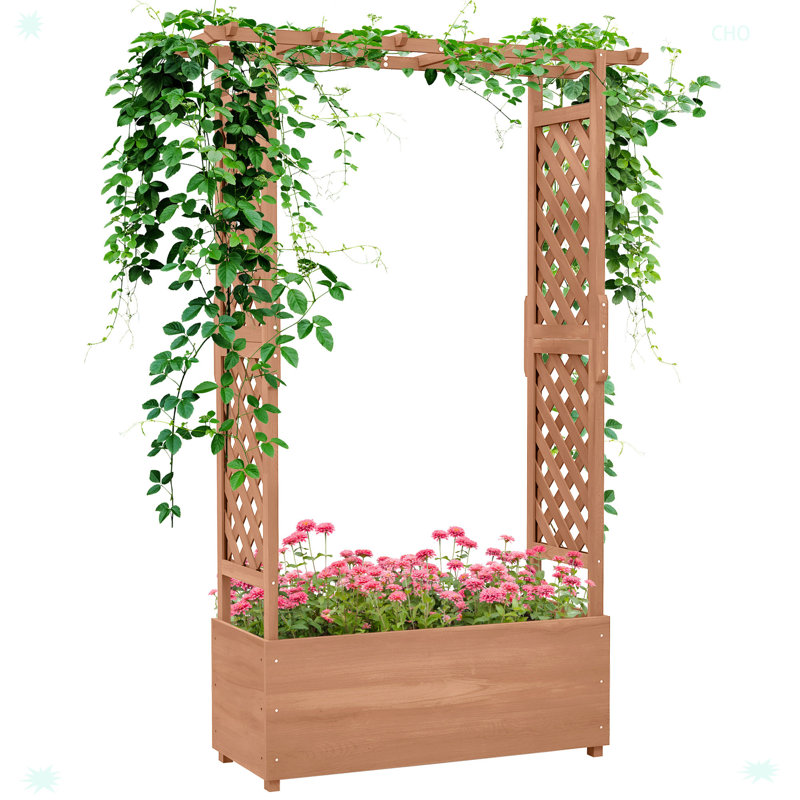 Outsunny Raised Garden Bed With Arch Trellis For Vine Climbing Plants