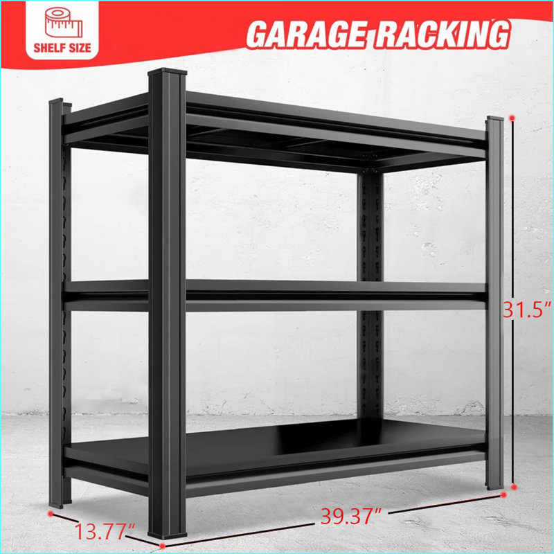 Étagère de rangement, 3 couches en métal, tablettes réglables, H 31,5 po x L 39,37 po x P 13,77 po | Métal | Noir
