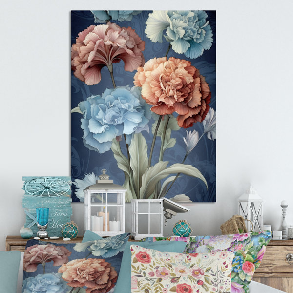 Winston Porter Coral Blue Carnations Harmony II - Floral Metal Wall Art ...
