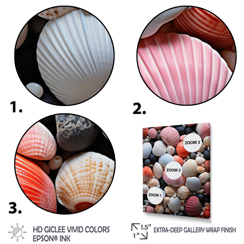 Coquillage rose sur la plage - impression, Cadre photo noir, H 20 po x l 12 po x P 1 po