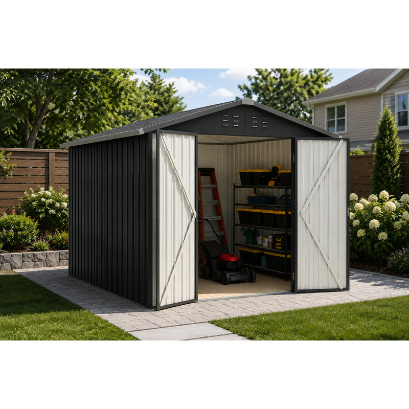 Remise de rangement extérieure en métal l 8 pi. X P 8 pi. Avec portes doubles, H 8 pi x P 8 pi