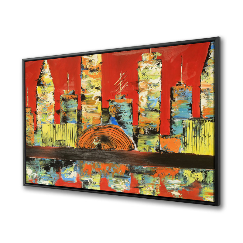 Red Abstract Skyline - Contemporary Framed Canvas | Home Decor