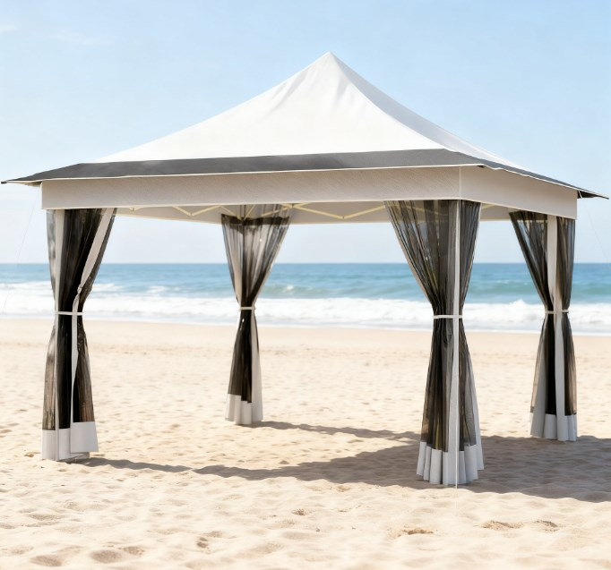 Tente escamotable, auvent avec filet en filet, avec sac de transport, pour le jardin, le patio, Gris