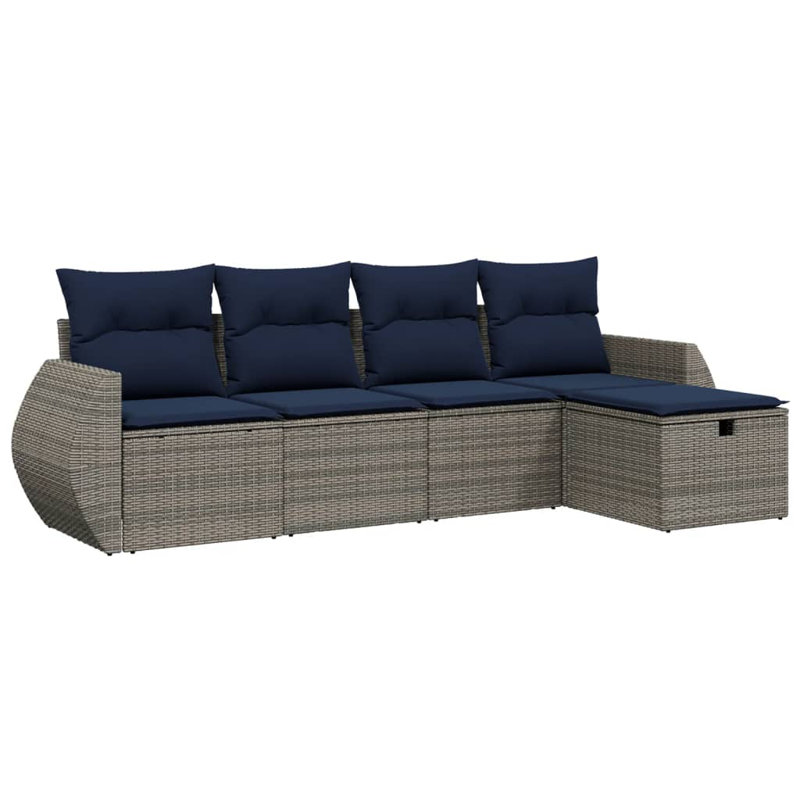 6 Piece Patio Sofa Set With Cushions Poly Rattan, Navy Blue Cushion/Gray Frame