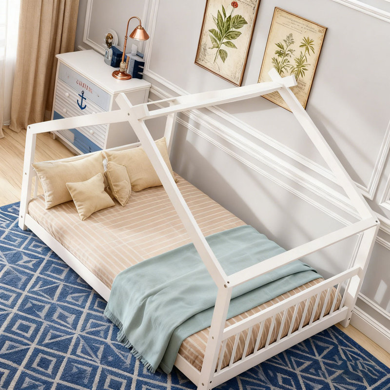 Lit en bois, Blanc, Double