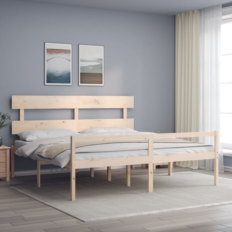 Bed Frame with Headboard, Brown, European Kingsize (160 x 200cm)