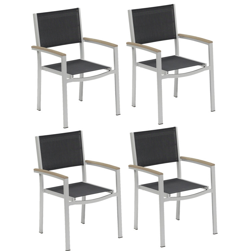 Travira Stacking Patio Arm Chair, Tekwood vintage, Black, Flint