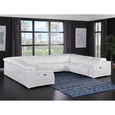 Lily 8 Piece 4 Power Top Grain Italian Leather Sectional
