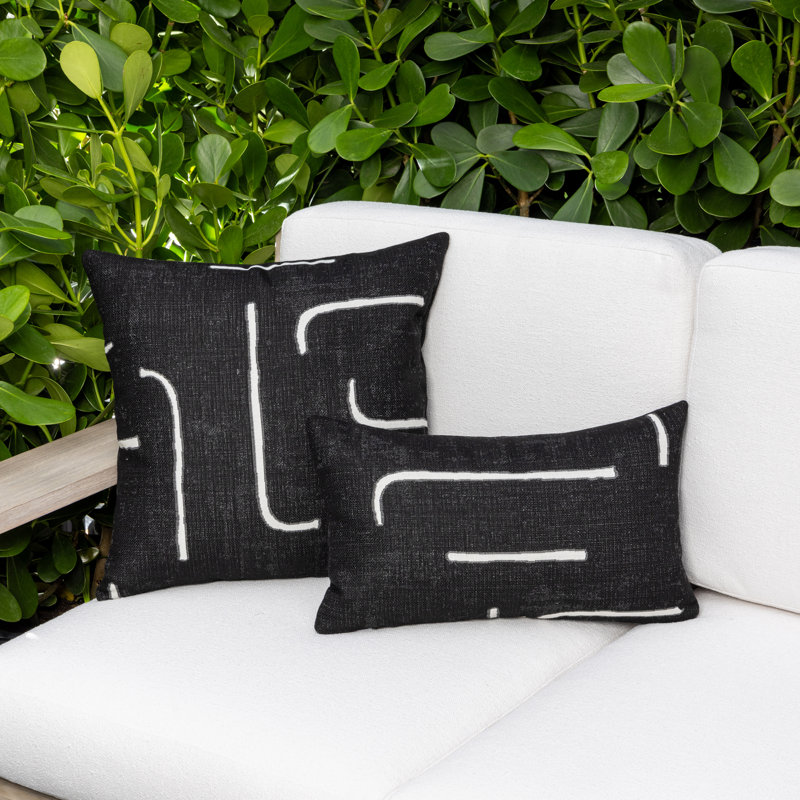 Instinct Square Indoor/Outdoor Pillow Cover & Insert, Ebony, 2 Piece Set, Rectangular 12" H x 20" W