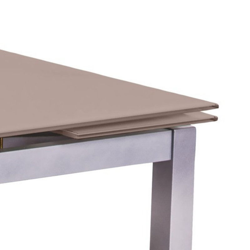 Brisco Extendable Rectangular Glass Top Dining Table, 75cm H x 200cm W x 80cm D, Cappuccino