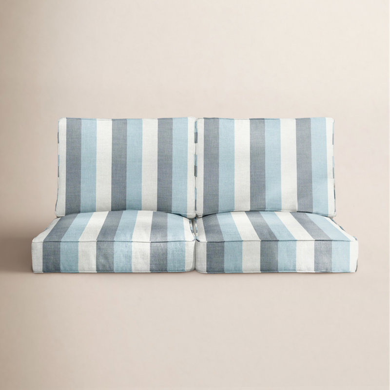 Belva Outdoor Sunbrella Two Back and Two Seat Cushions, Blue Stripe Sunbrella®, 29" W x 18" D