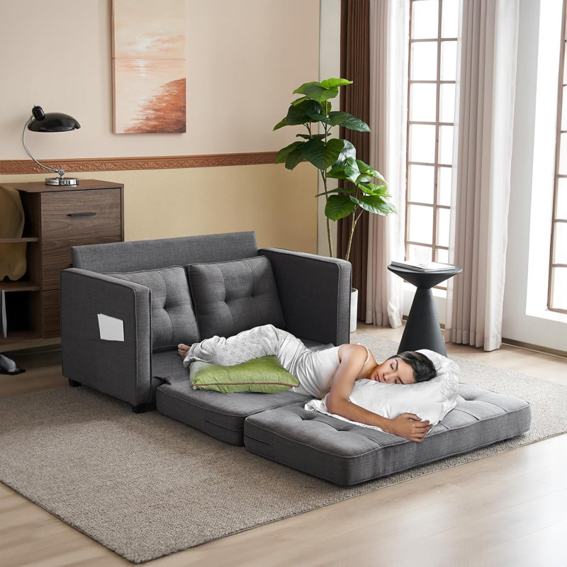 Canapé-lit en tissu d'ameublement de 53,54 po Hearco, Tissu gris