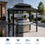 Pavillon de jardin à toit rigide pour barbecue de 6 pi x 8 pi Kozyard, abri de barbecue extérieur avec toit en acier galvanisé à deux niveaux, structure en aluminium et 2 tablettes latérales intégrées en acier pour la station de cuisson extérieure, brun-101285384-101285383