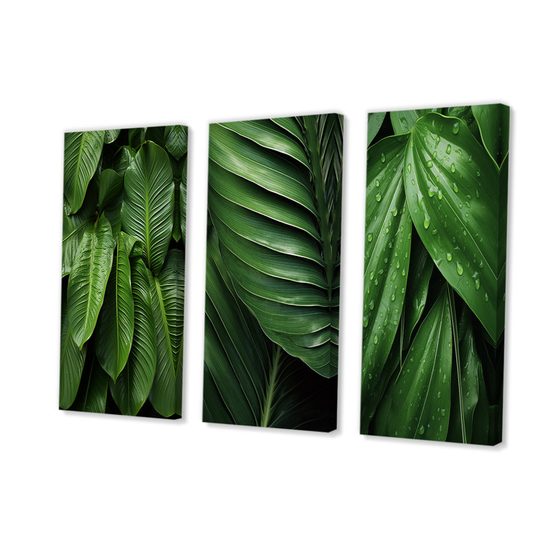«Emerald Exotic Embrace Palmscape», ensemble de 4 impressions sur palmiers et palmiers, Toile tendue, H 28 po x l 36 po