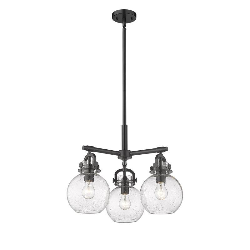 Luminaire suspendu sur tige 3 lumières Lantz, Bullé, Noir mat